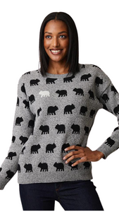 "Bear Naked"  Black & White Bear Print Sweater. Style PH80074