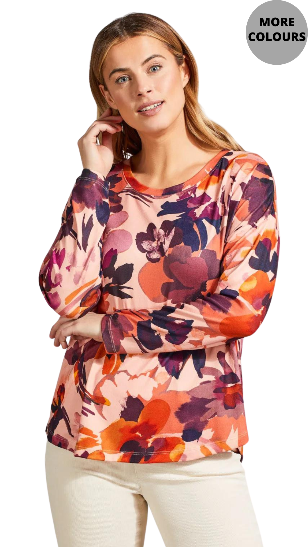 Soft Printed Curved Hem Top. Style TR1868O-3625