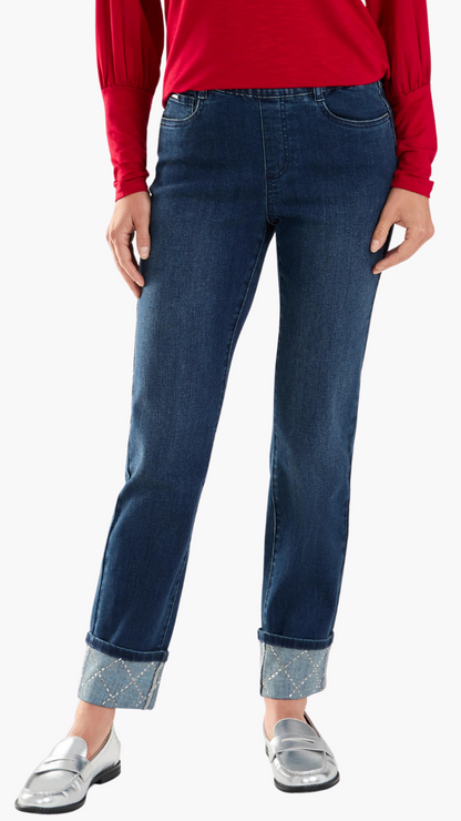 Pull On Gem Cuff Straight Ankle Jean. Style FD2630669