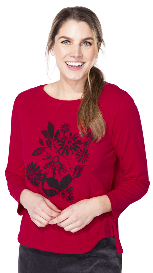 Blockprint Floral Top. Style ESC40425