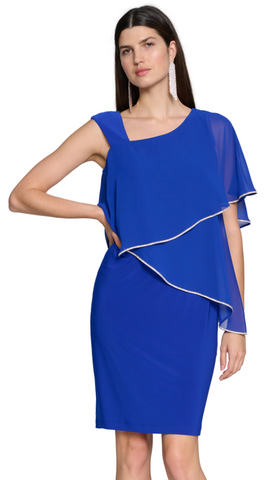 Silky Knit & Chiffon Asymmetrical Sheath Dress. Style JR241721