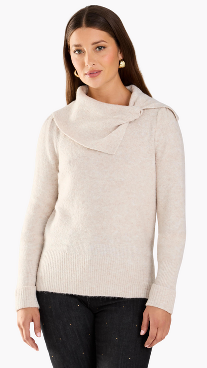 Bow Neck Slit Cowl Sweater. Style FD1766990