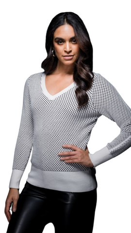 V-Neck Textured Dot Sweater. Style EW31012