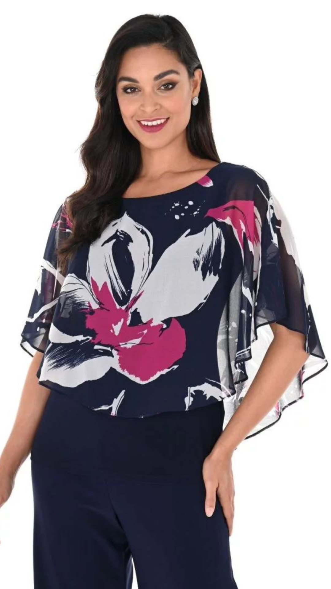 Layered Floral Poncho Style Top. Style FL248100