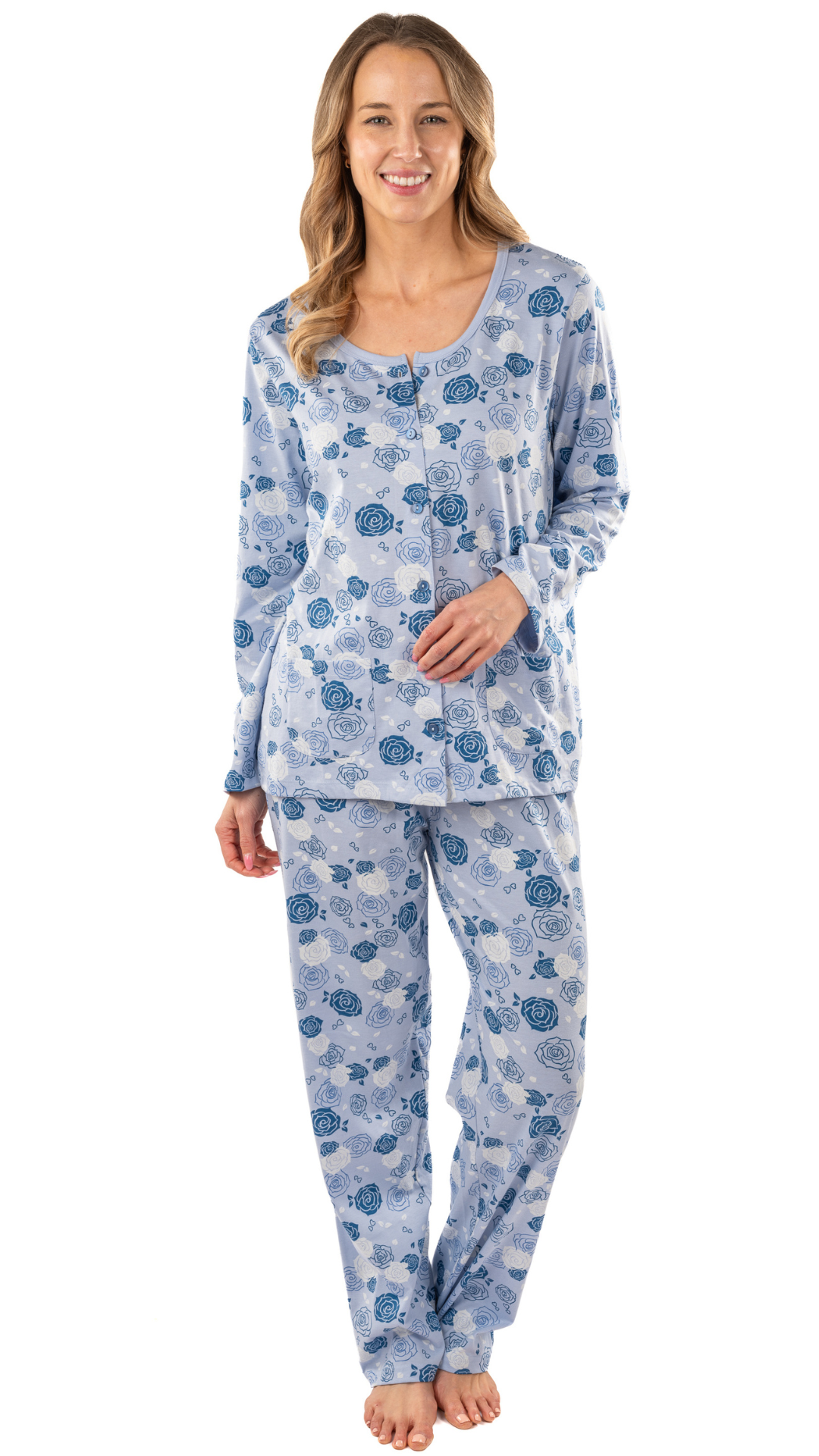 Rose Print 2 Piece PJ Set. Style PL110-1BLU