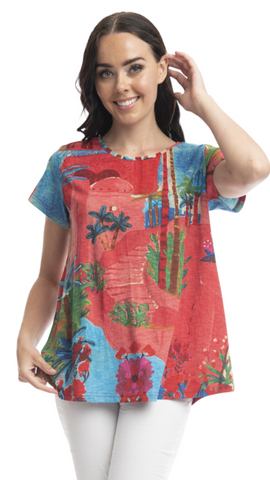 Morocco Red Print Crew Neck T-Shirt. Style ORI22871MR