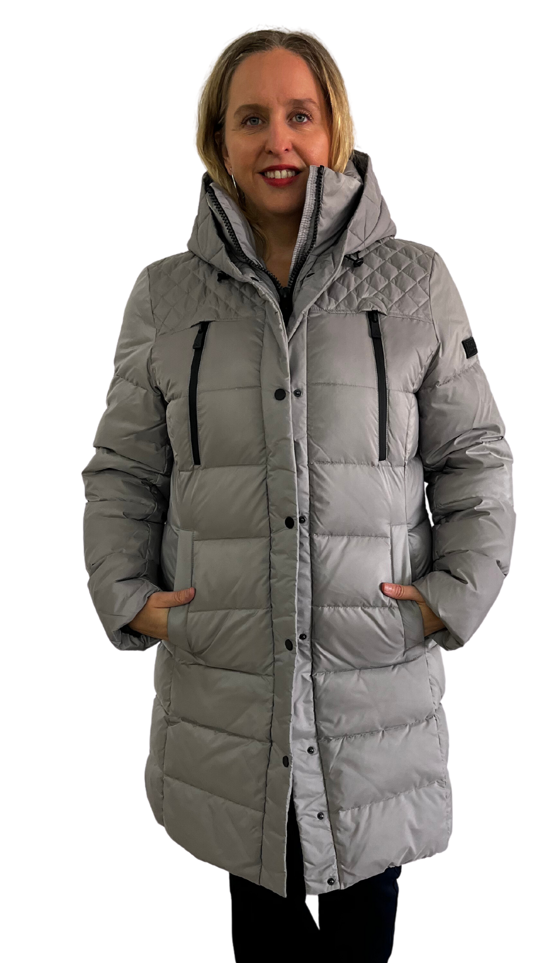 Quilted Yoke Puffer with Four Snap Pockets. Style JUN2356
