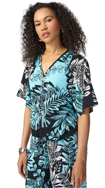 Tropical Print Tie Front Top. Style JR241219