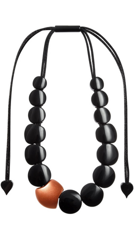 Maxine Collection Black & Copper Resin Bead Necklace. Style 2410101BLAKQ15
