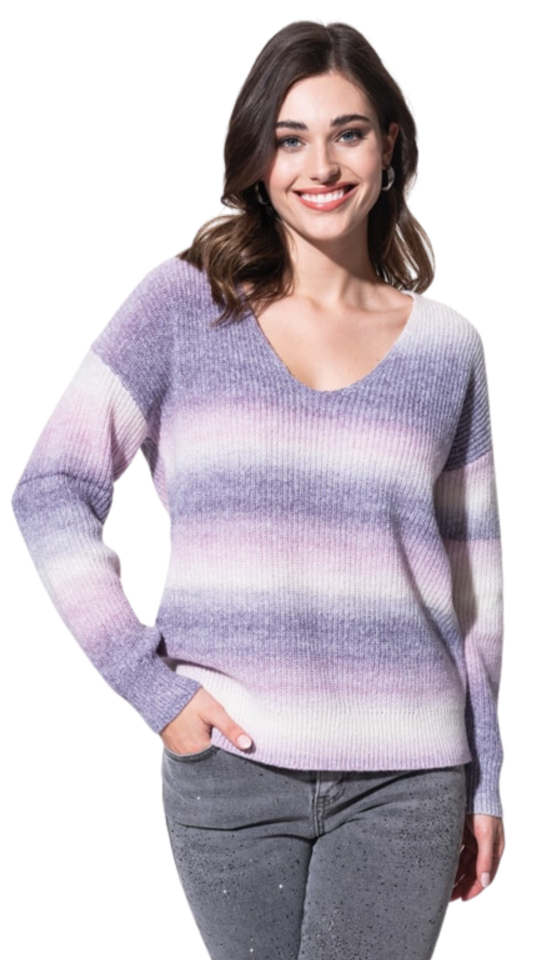 V-Neck Rib Knit Sweater. Style ALSA42168