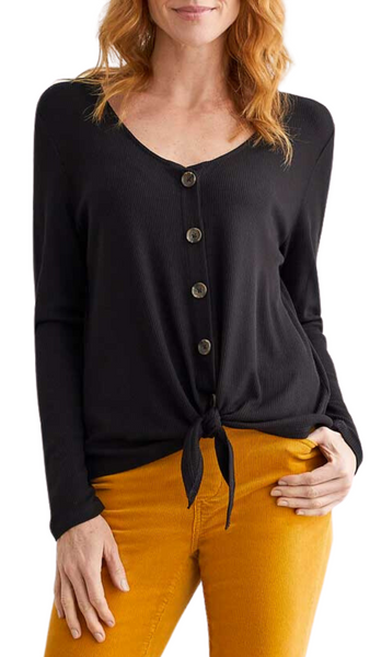 Stretch Knit Button & Tie Front Top. Style TR1435O-3783
