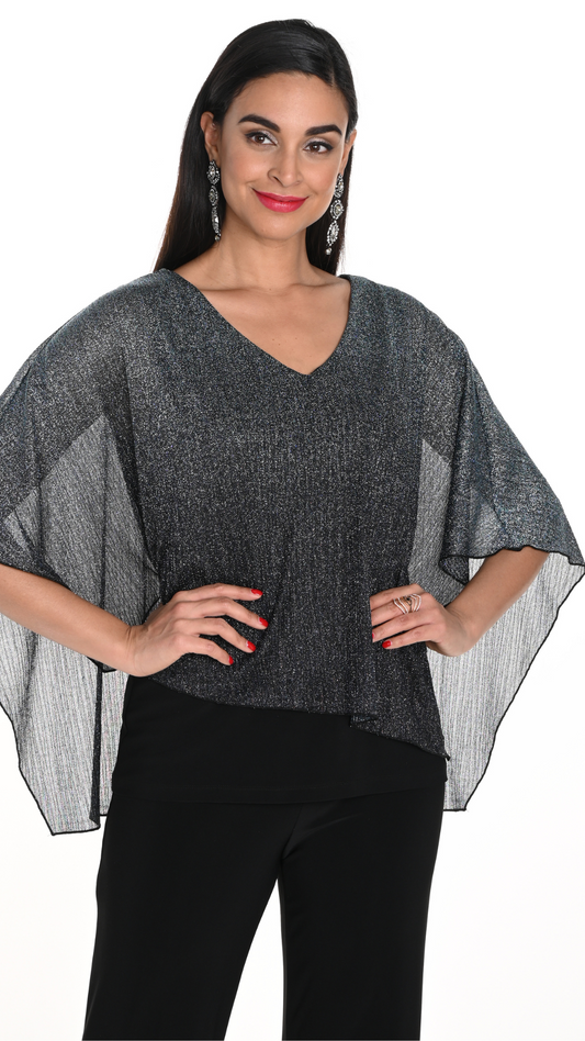 Glitter Sheer Cape Overlay Top. Style FL249213