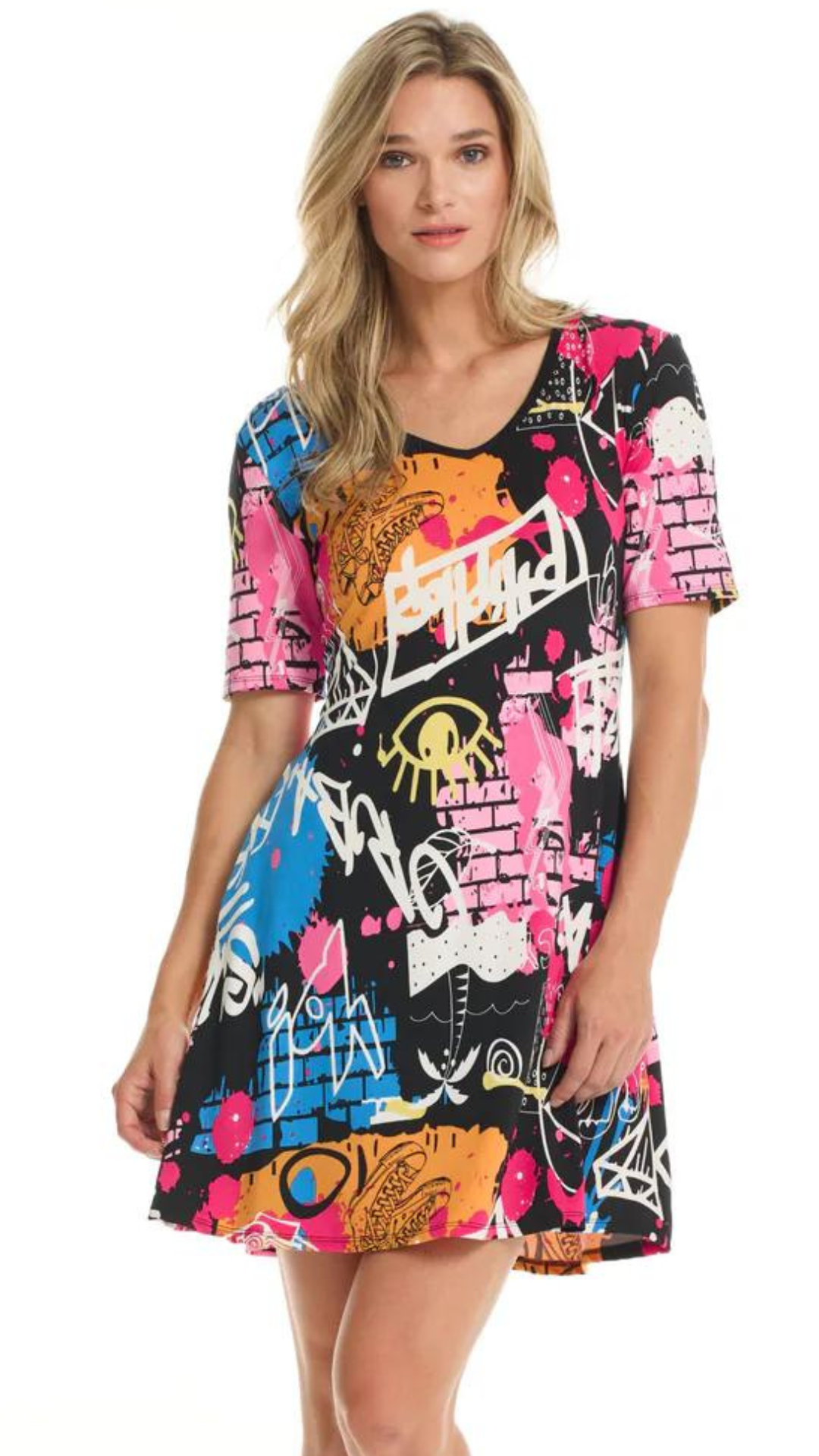 Graffiti Print T-Shirt Dress. Style GITMILAN-18805B