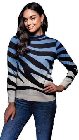 Zebra Print Mock Neck Sweater. Style EW31065