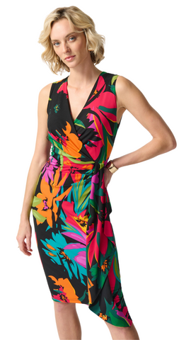 Silky Knit Tropical Print Wrap Dress. Style JR242012