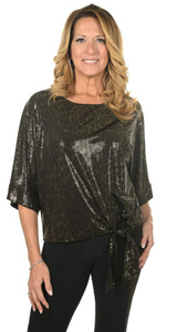 Wide Sleeve Side Knot Sparkle Top. Style FL234404