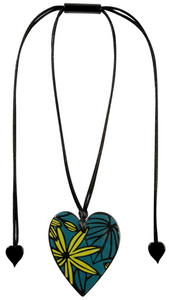 Prima Reversible Green/Teal Printed Heart Necklace. Style 3400204GREEQ00