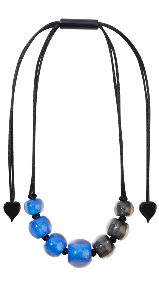 Colourful Beads Collection - Anthracite & Blue Beaded Necklace. Style 40101210937Q07