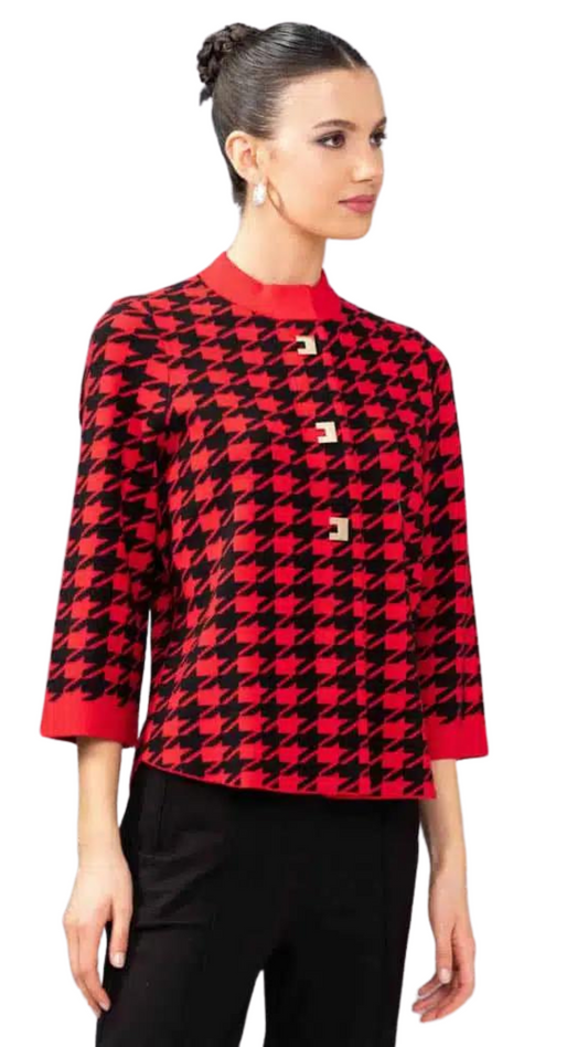 Red & Black Houndstooth Cardigan. Style ALSA44182