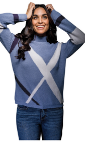 Mock Neck "X" Print Sweater. Style EW31056
