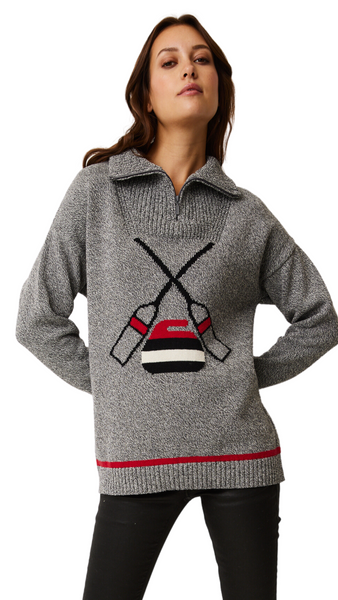 High Neck 1/4 Zip Curling Sweater in Grey or Black. Style PH87282