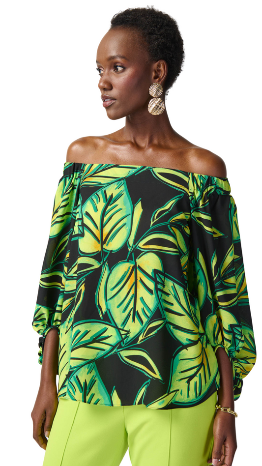 Leaf Printed Georgette Off Shoulder Top. Style JR241277