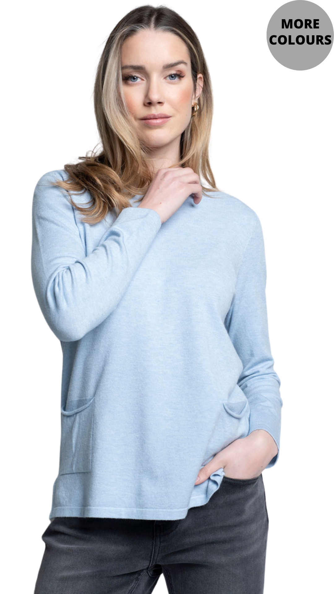 Patch Pocket Soft Crew Neck Sweater. Style PYBK788