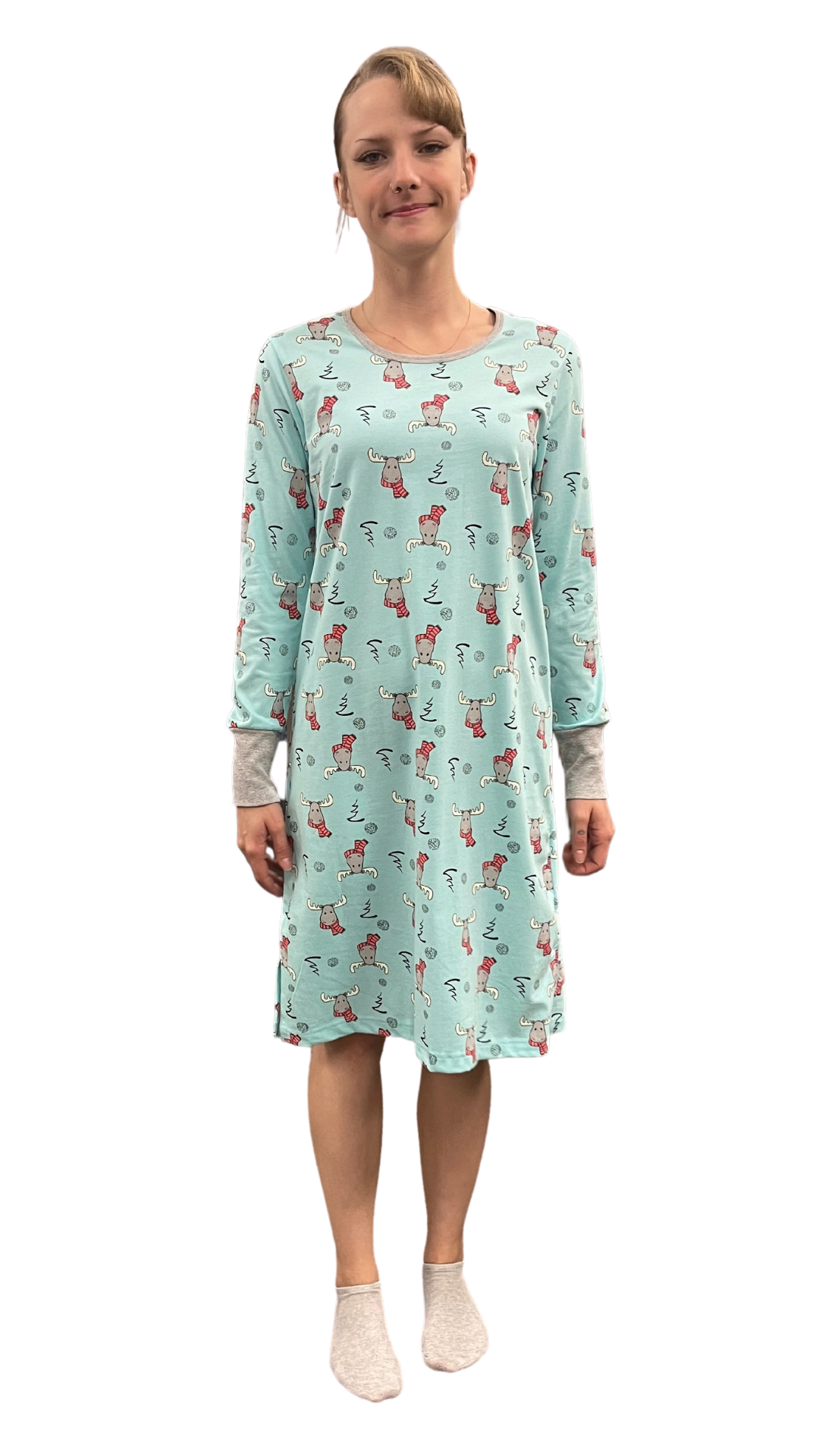 Moose Print Nightgown. Style PL993-2BLU