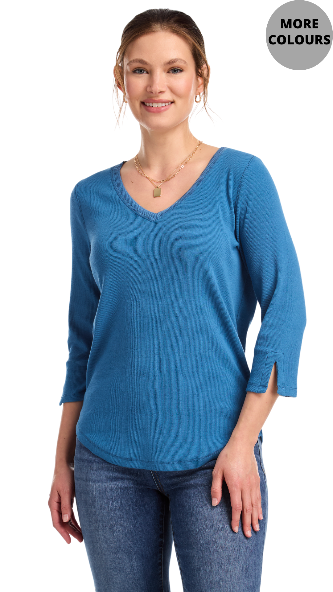 Ribbed Solid V-Neck Top. Style FD3140161