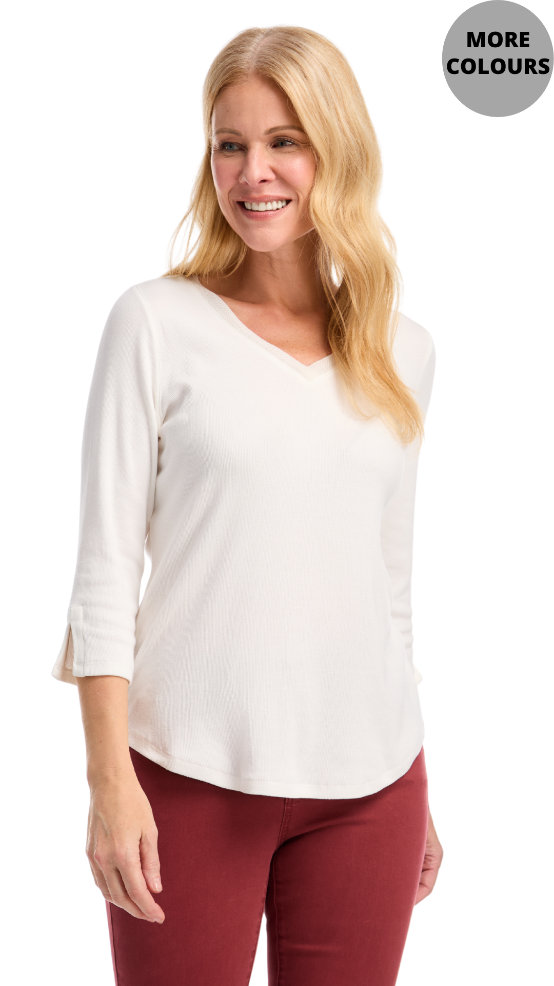 Ribbed Solid V-Neck Top. Style FD3140161