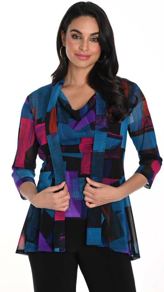 Sheer Open Front Printed Cardigan. Style FL243303