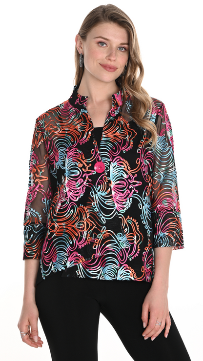 Colourful Applique Trumpet Sleeve Jacket. Style FL256278