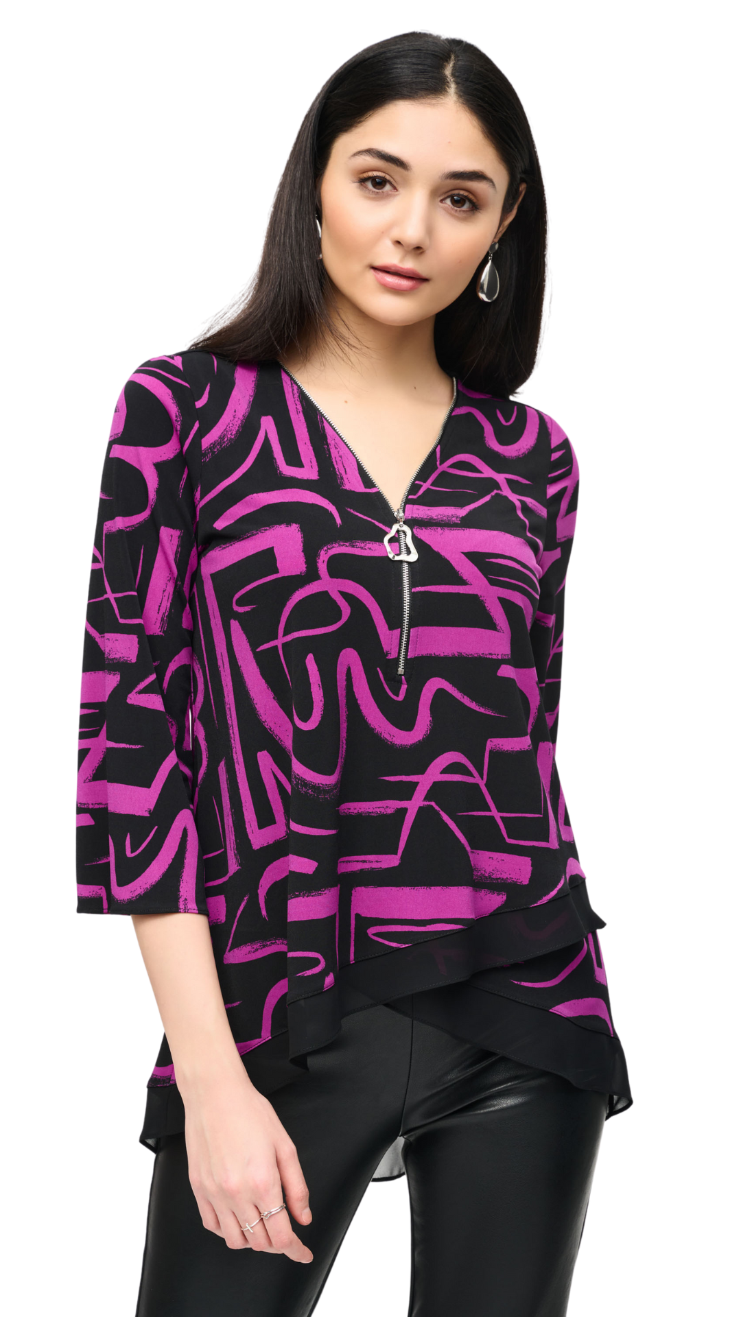 Silky Knit Printed Flared Top. Style JR243059