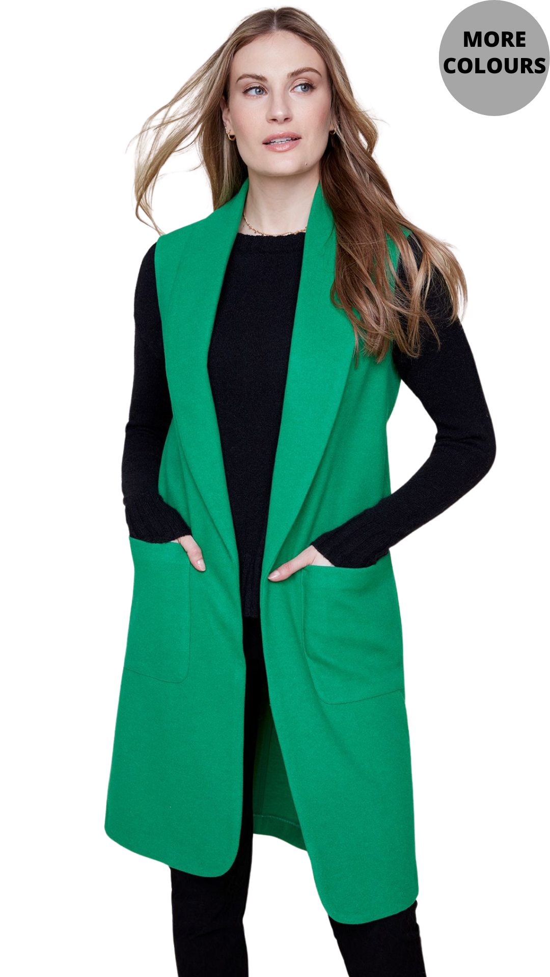 Long Sleeveless Notch Collar Vest. Style REN3883-2196