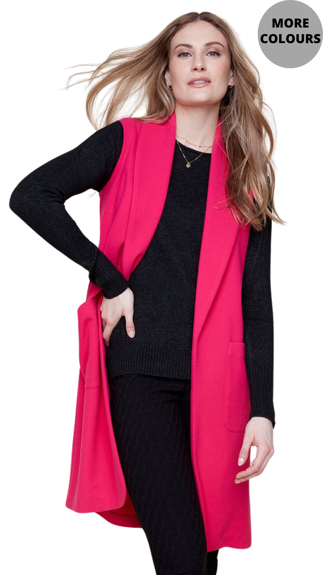 Long Sleeveless Notch Collar Vest. Style REN3883-2196