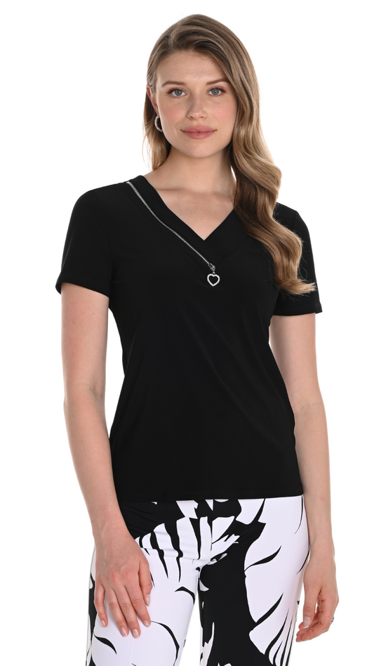 V-Neck Zipper Heart Pull Top. Style FL256003