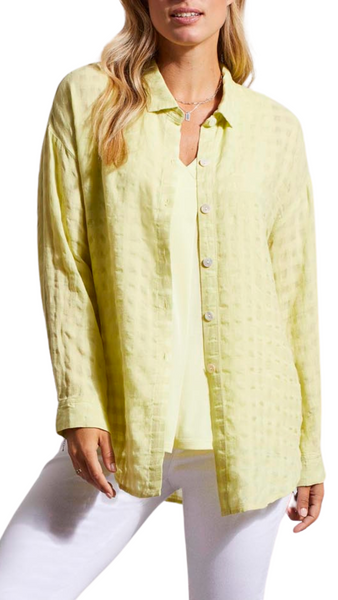 Button Front Linen Blend Check Blouse. Style TR1753O-3887