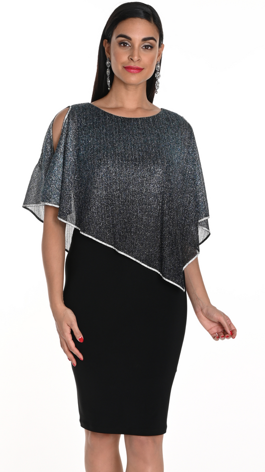 Sheer Sparkle Cape Overlay Dress. Style FL249212