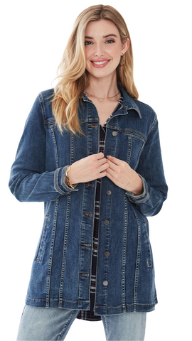 Long Denim Jacket in Multiple Washes. Style FD1825669
