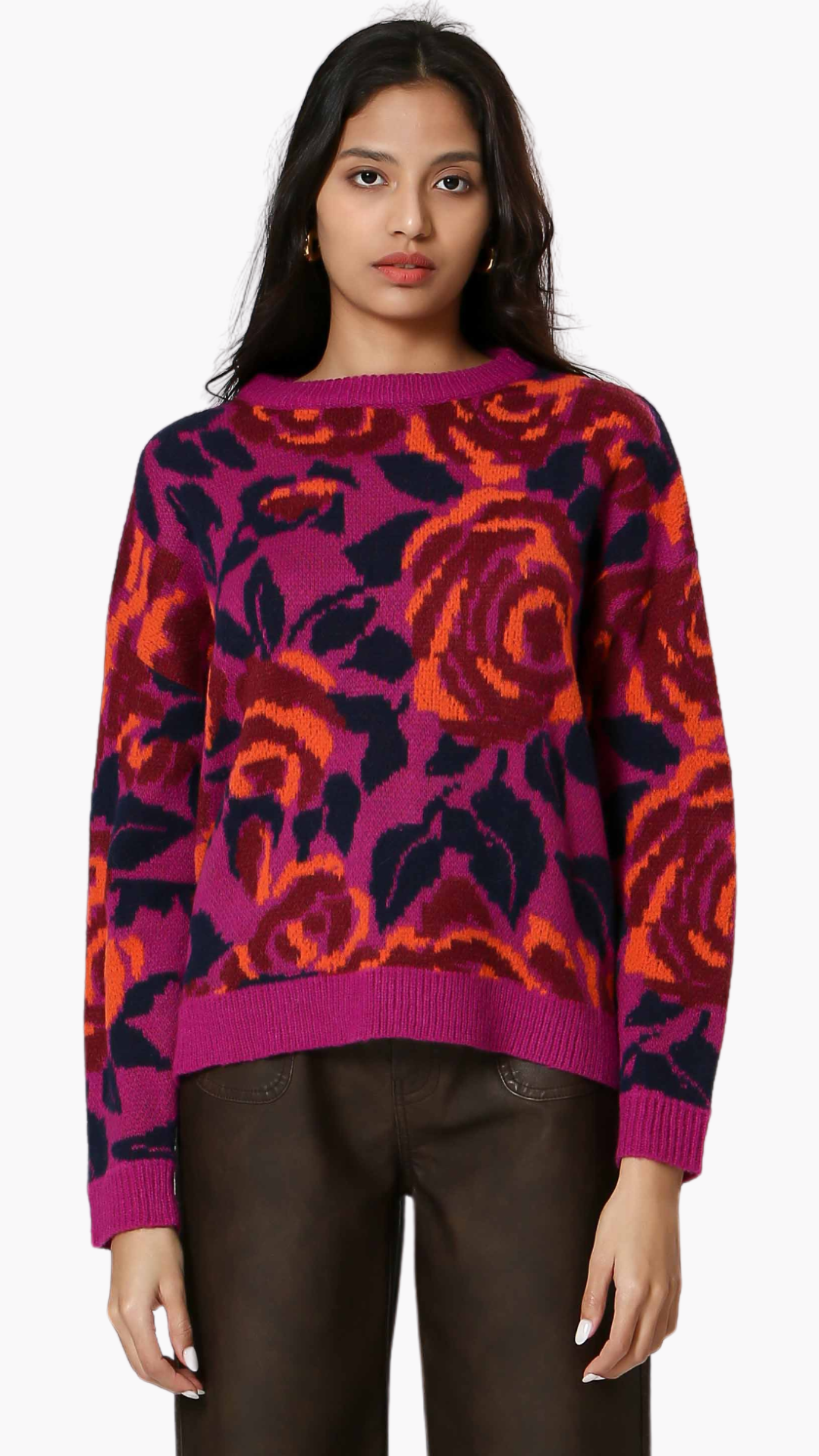 Abstract Floral Chunky Knit Sweater. Style KO24203324