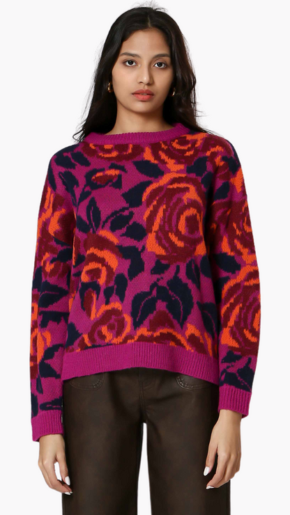 Abstract Floral Chunky Knit Sweater. Style KO24203324