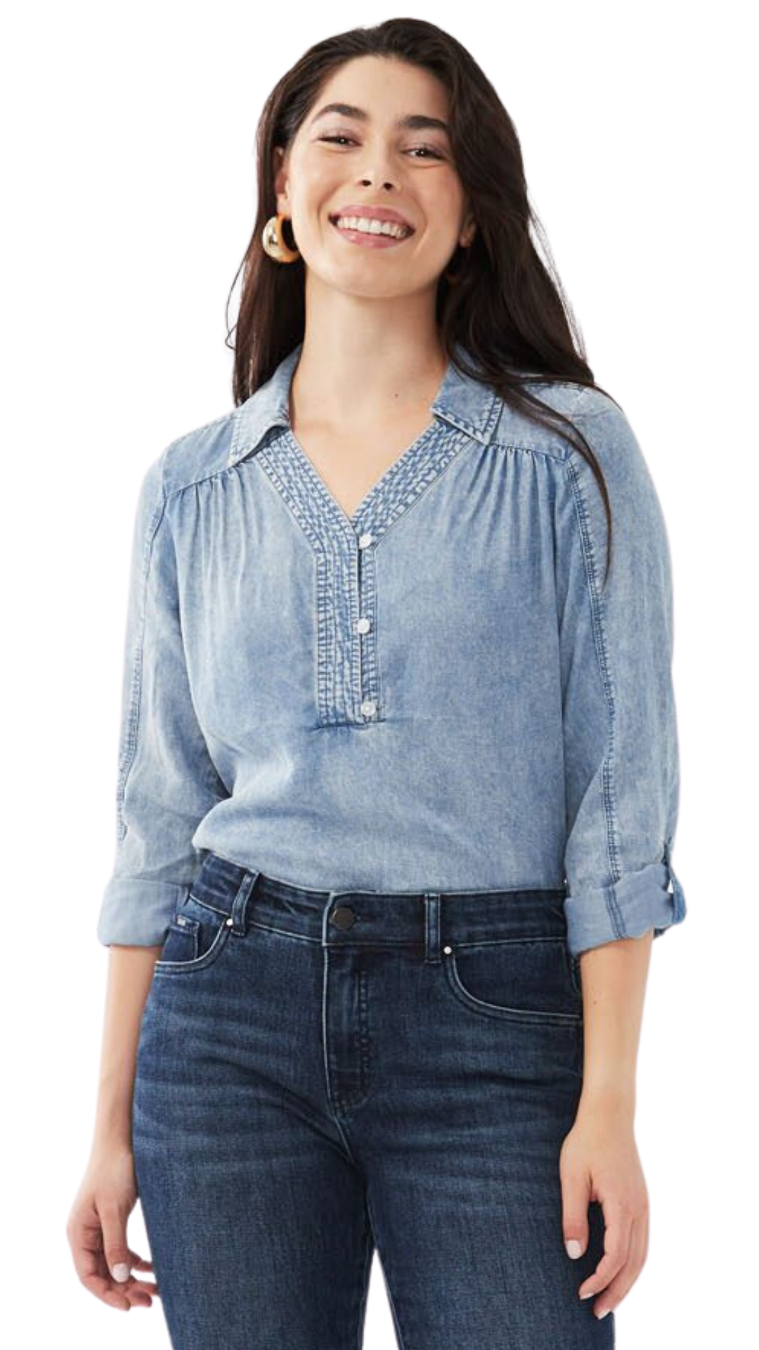 Roll Up Sleeve Popover Blouse. Style FD7540846
