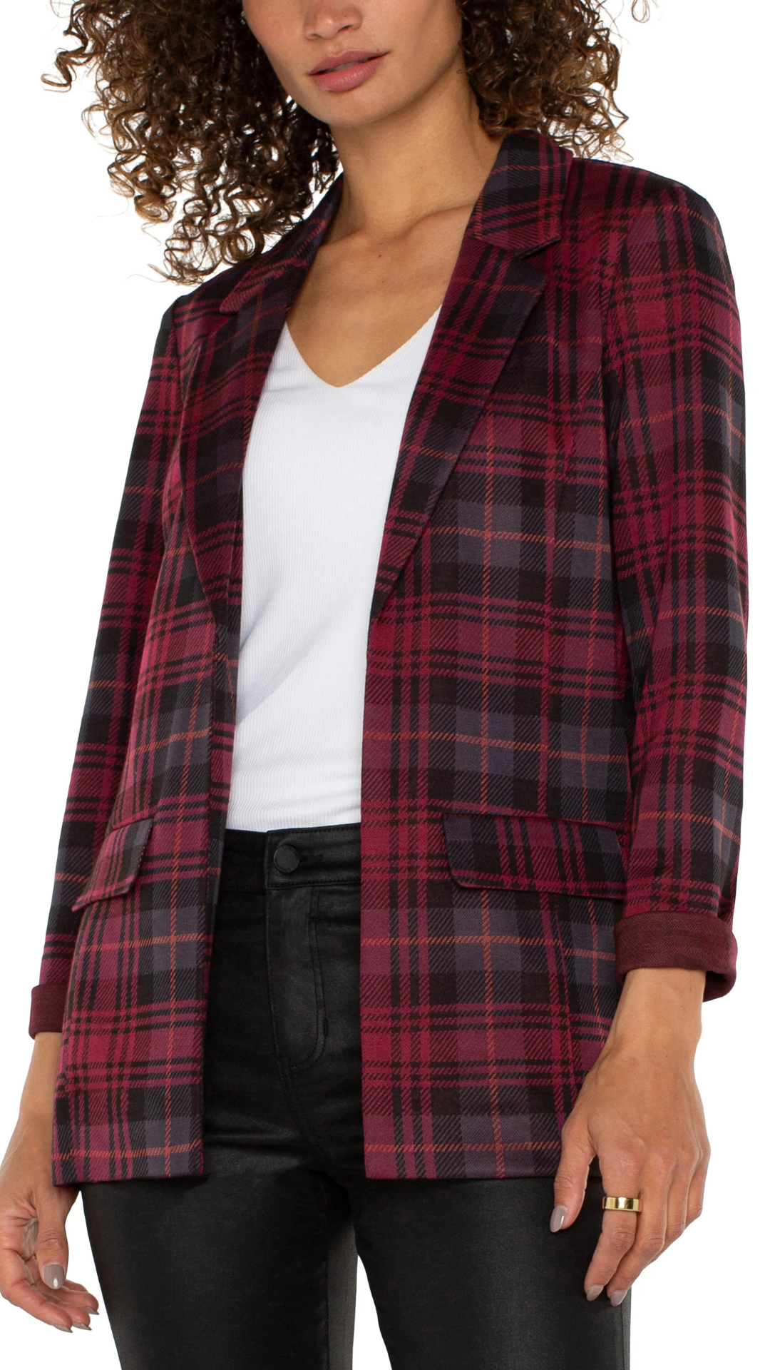 Blackberry Tartan Plaid Boyfriend Blazer. Style LVLM1210MN8