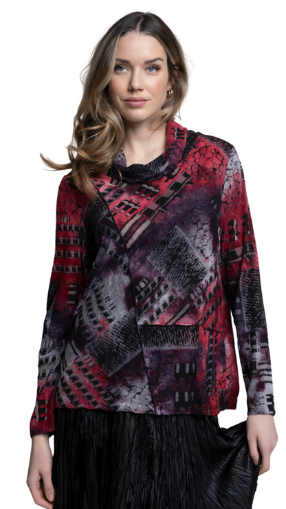 Cowl Neck Textured Print Top. Style PYLC120GP