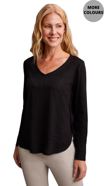 Jacquard Knit Top with Curved Hem. Style TR1933O-8036