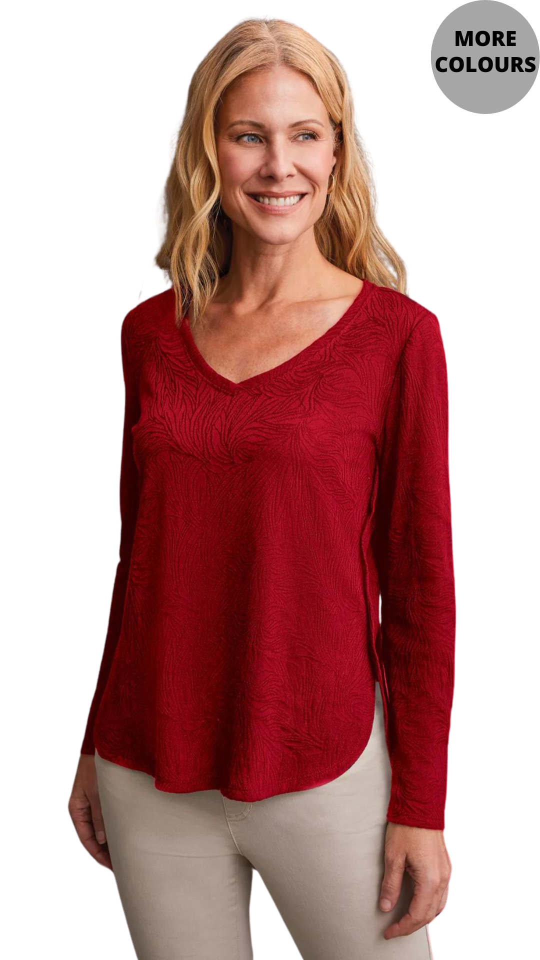 Jacquard Knit Top with Curved Hem. Style TR1933O-8036