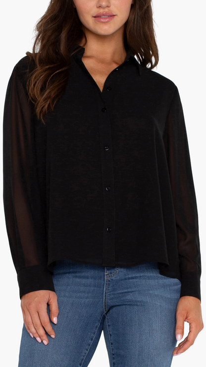 Sheer Sleeve Back Pleat Blouse. Style LVLM8E02HD4