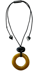 Organic Collection - Mustard & Black Resin Bead Necklace. Style 6300213MUSTW00