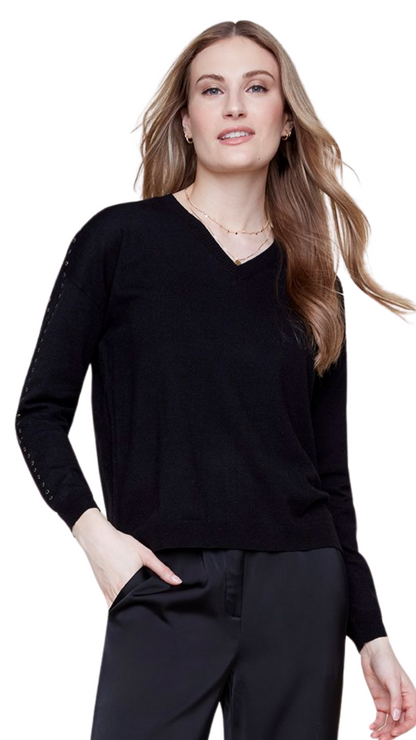 Gold Grommet Sleeves Lightweight Sweater. Style REN7771-48K