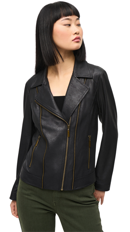 Foiled Knit Stretch Moto Jacket. Style JR243905